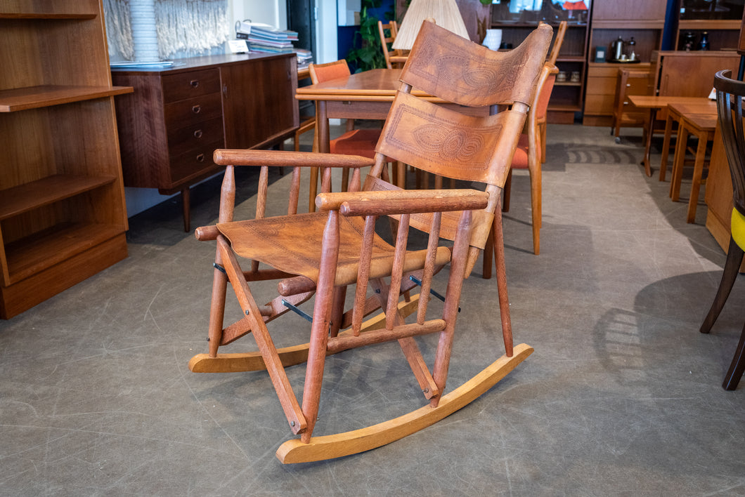 Vintage Wood and Leather Rocking Chair