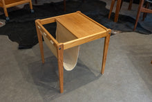 Load image into Gallery viewer, Vintage Teak End Table with Linen Magazine Rack
