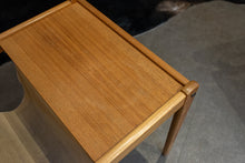 Load image into Gallery viewer, Vintage Teak End Table with Linen Magazine Rack
