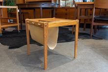 Load image into Gallery viewer, Vintage Teak End Table with Linen Magazine Rack
