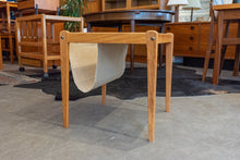 Load image into Gallery viewer, Vintage Teak End Table with Linen Magazine Rack
