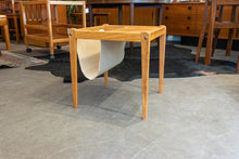 Load image into Gallery viewer, Vintage Teak End Table with Linen Magazine Rack
