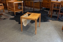 Load image into Gallery viewer, Vintage Teak End Table with Linen Magazine Rack

