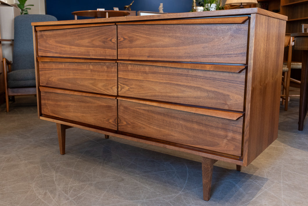 Vintage Walnut Six Drawer Dresser