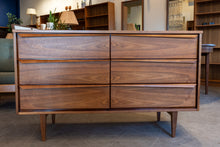 Load image into Gallery viewer, Vintage Walnut Six Drawer Dresser
