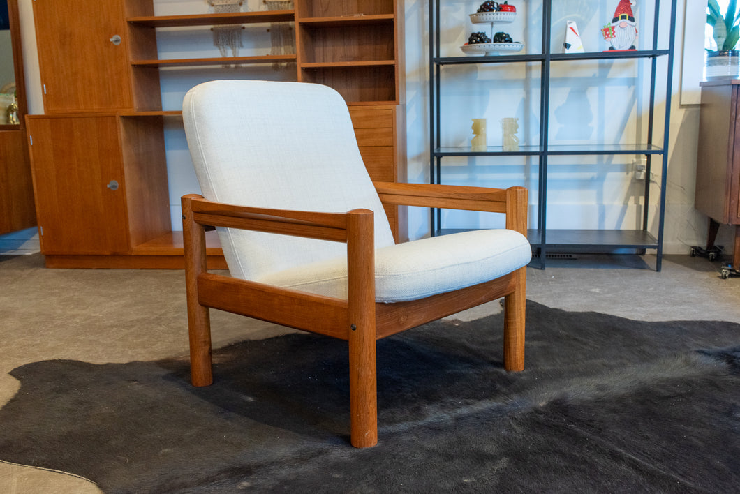 Vintage Domino Mobler Teak Lounge Chair with Off White Upholstery - One Available