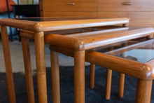 Load image into Gallery viewer, Vintage Teak Glass Top Nesting Table Set
