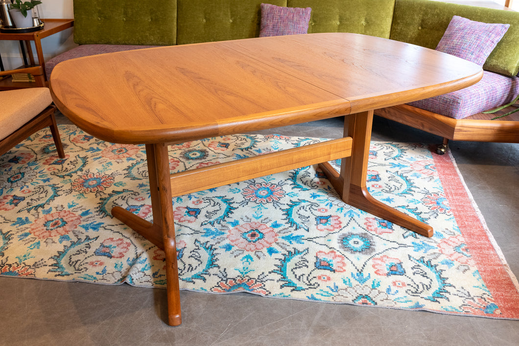 Restored Oval Teak Pedestal Table with Two Leaves