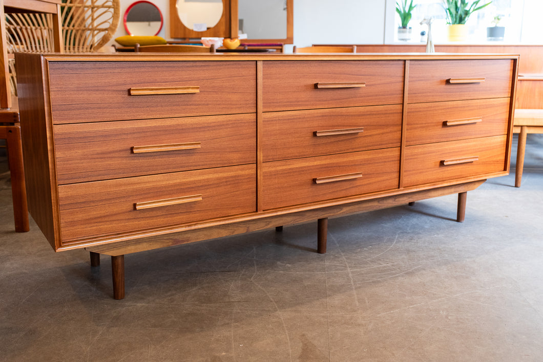 Restored Vintage Teak Nine Drawer Dresser