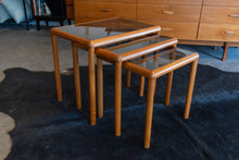Load image into Gallery viewer, Vintage Teak Glass Top Nesting Table Set
