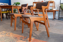 Load image into Gallery viewer, Vintage Teak Dining Chairs with Brown Vinyl - Set of Four
