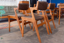 Load image into Gallery viewer, Vintage Teak Dining Chairs with Brown Vinyl - Set of Four
