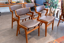 Load image into Gallery viewer, Vintage Teak Dining Chairs with Brown Vinyl - Set of Four
