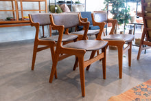 Load image into Gallery viewer, Vintage Teak Dining Chairs with Brown Vinyl - Set of Four
