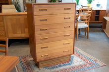 Load image into Gallery viewer, Vintage Teak Six Drawer Tall Boy Dresser
