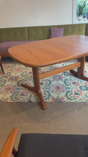 Load and play video in Gallery viewer, Restored Oval Teak Pedestal Table with Two Leaves
