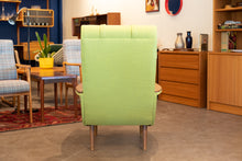 Load image into Gallery viewer, Vintage Reupholstered Lounge Chair with Wooden Arm Rests
