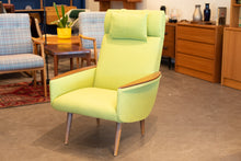 Load image into Gallery viewer, Vintage Reupholstered Lounge Chair with Wooden Arm Rests
