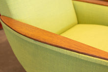 Load image into Gallery viewer, Vintage Reupholstered Lounge Chair with Wooden Arm Rests
