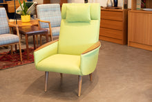 Load image into Gallery viewer, Vintage Reupholstered Lounge Chair with Wooden Arm Rests
