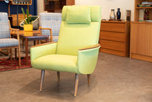 Load image into Gallery viewer, Vintage Reupholstered Lounge Chair with Wooden Arm Rests
