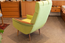 Load image into Gallery viewer, Vintage Reupholstered Lounge Chair with Wooden Arm Rests
