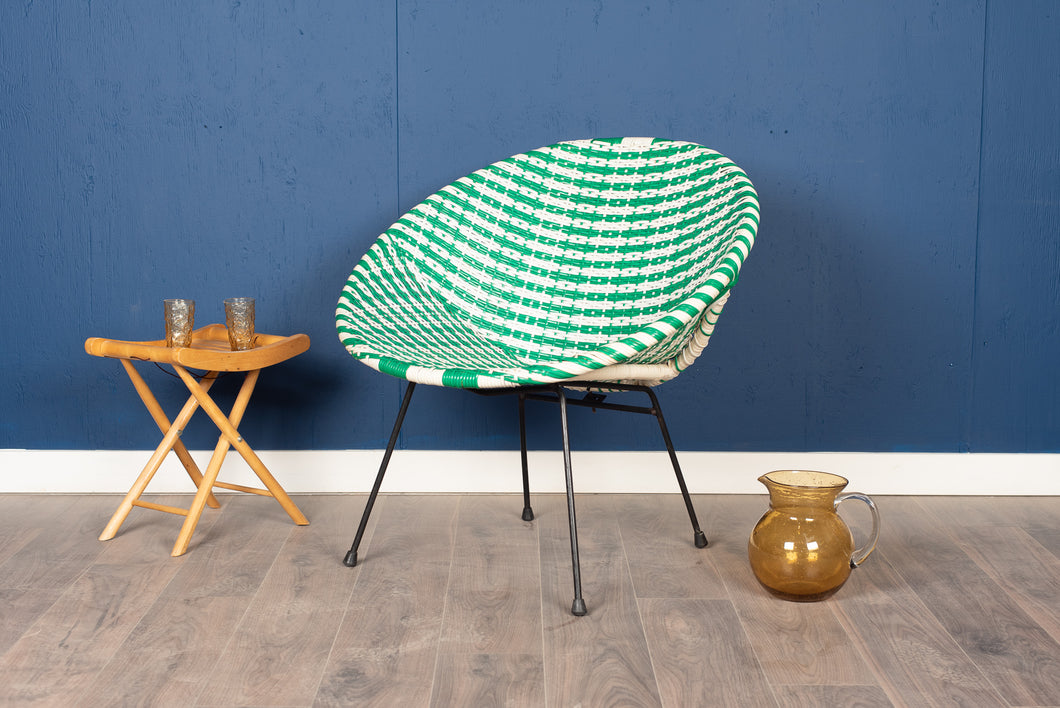 Vintage Wicker Clam Shell Chair - Green and White