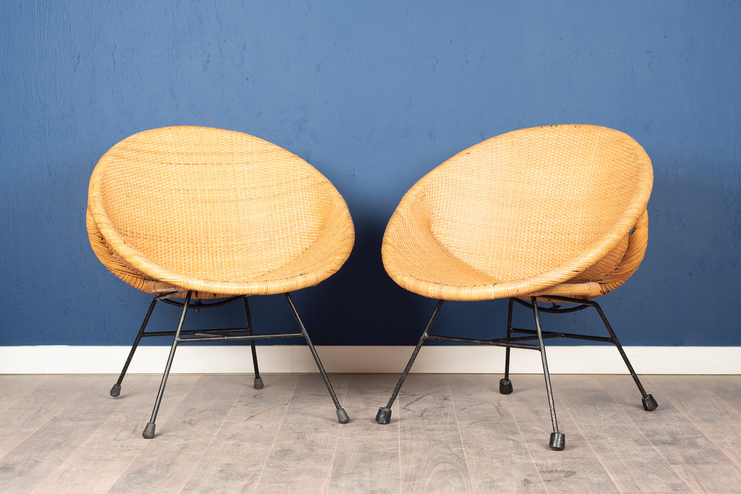 Vintage Rattan Clam Shell  Chair - Set of Two