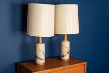 Load image into Gallery viewer, Vintage Ceramic Lamp Pair with Teak Accents
