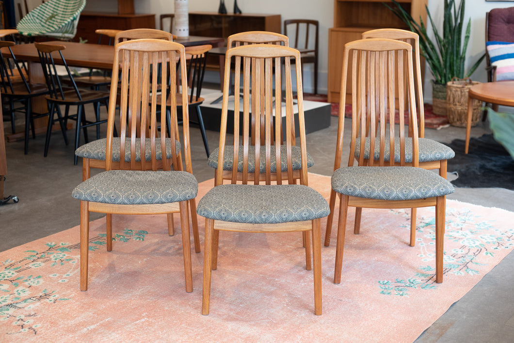 Vintage Teak Slat Back Dining Chairs (Set of Six)