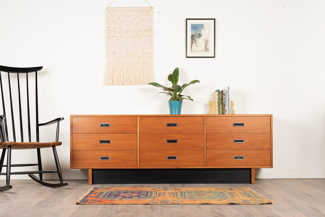 Vintage Teak Nine Drawer Dresser Attributed to RS Associates