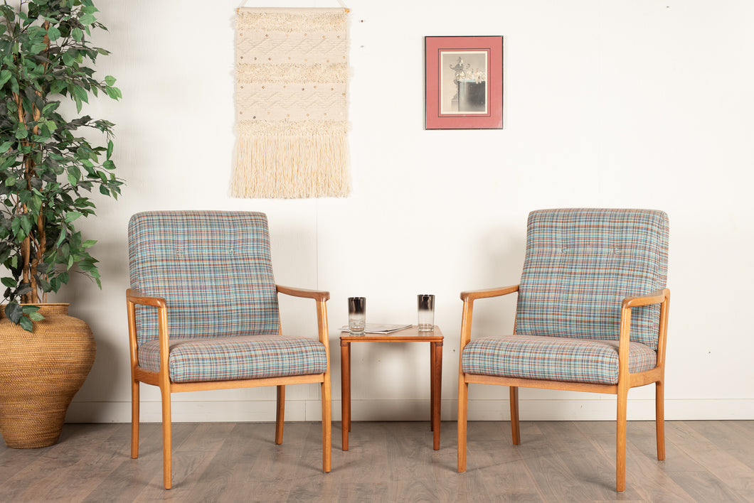 Reupholstered Vintage Teak Lounge Chairs- Set of 2