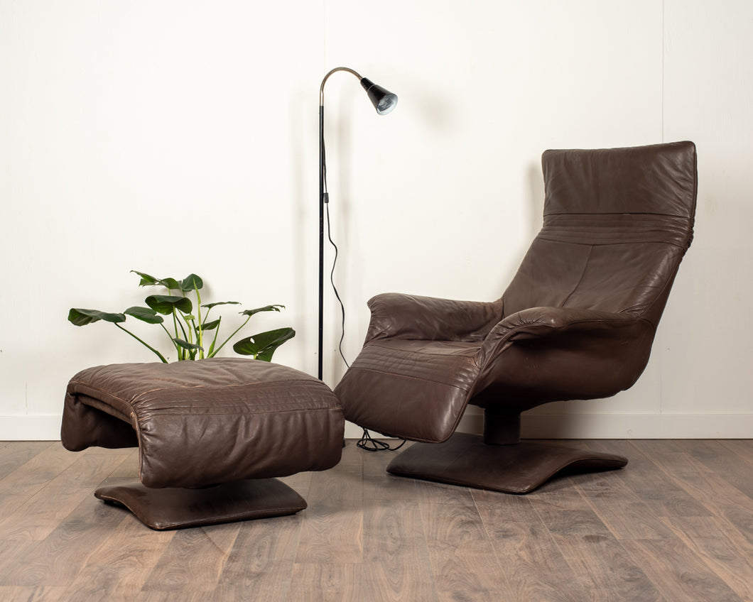 Vintage Italian Leather Lounge Chair and Ottoman
