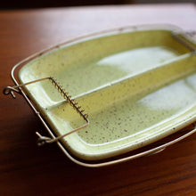 Load image into Gallery viewer, Yellow Speckled Divided Pickle Dish with Wire Holder - 610
