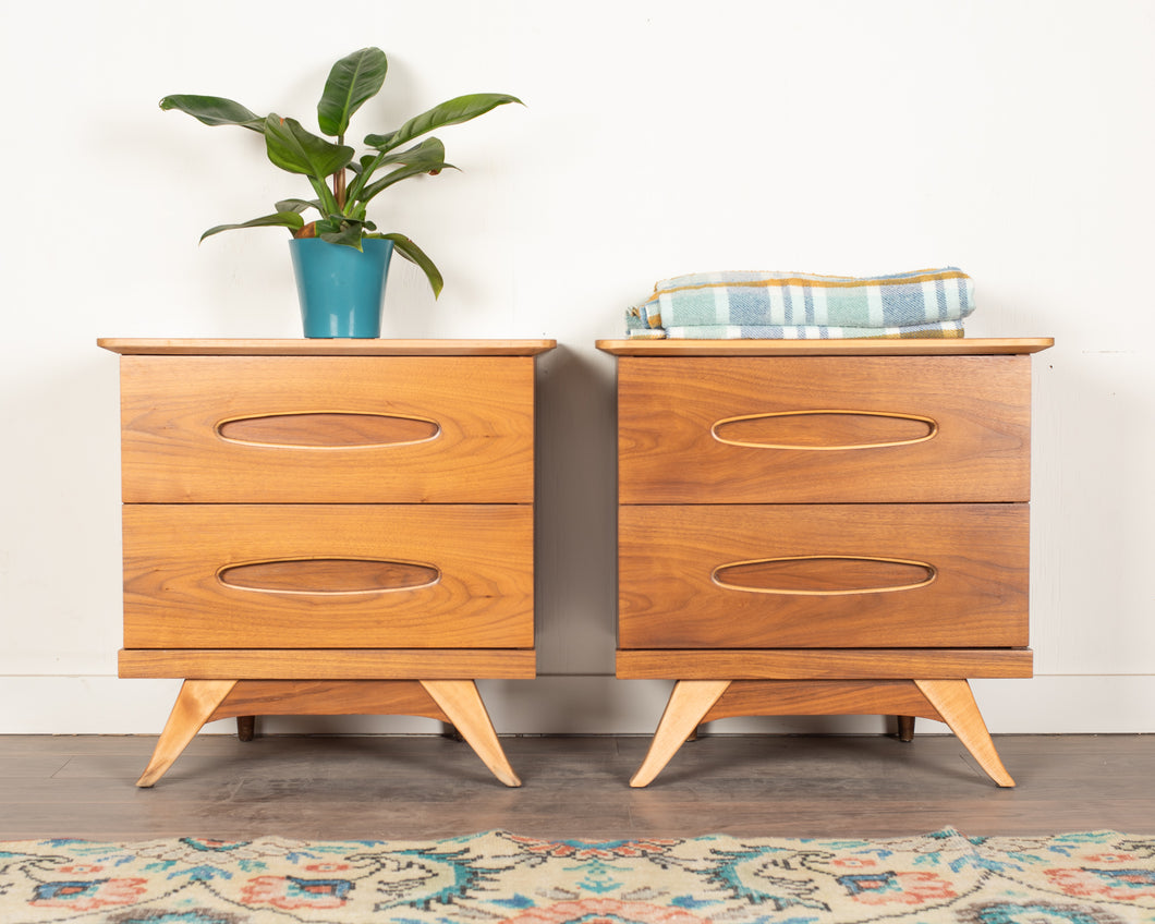Vintage Teak Peppler Nightstands with Oval Accents - Set of Two