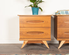 Load image into Gallery viewer, Vintage Teak Peppler Nightstands with Oval Accents - Set of Two
