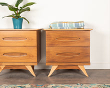 Load image into Gallery viewer, Vintage Teak Peppler Nightstands with Oval Accents - Set of Two
