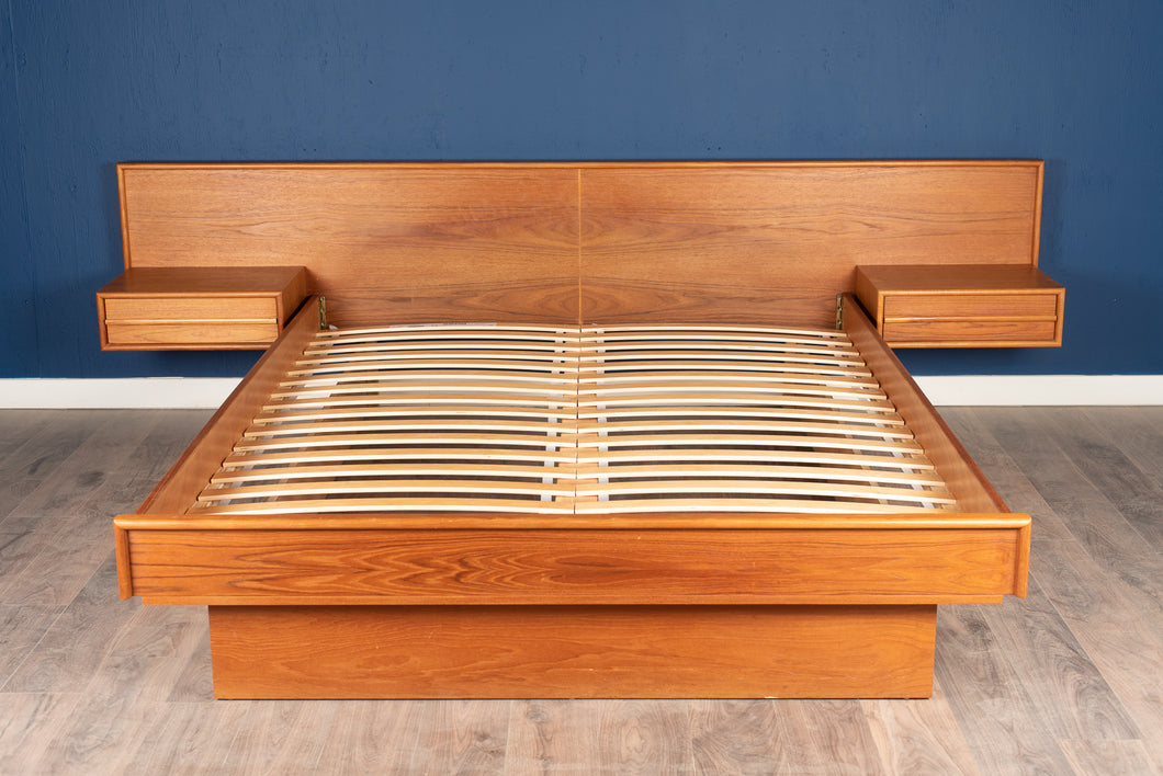 Vintage Teak Queen Platform Bed with Floating Nightstands
