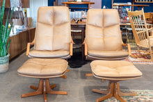 Load image into Gallery viewer, Vintage 1970&#39;s Leather Lounge Chair Pair with Ottomen
