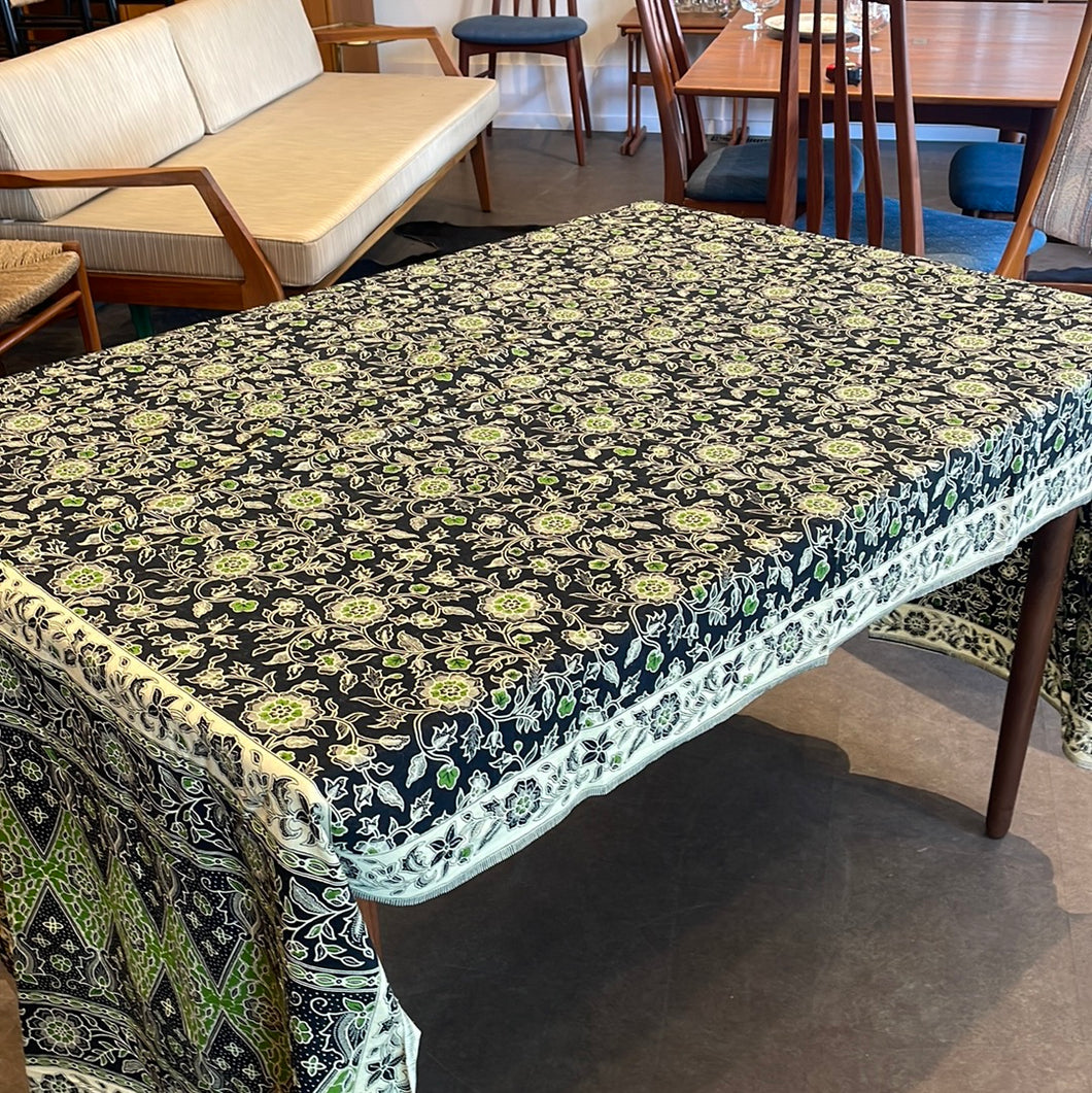 Vintage Green/Black/Cream Floral Tablecloth